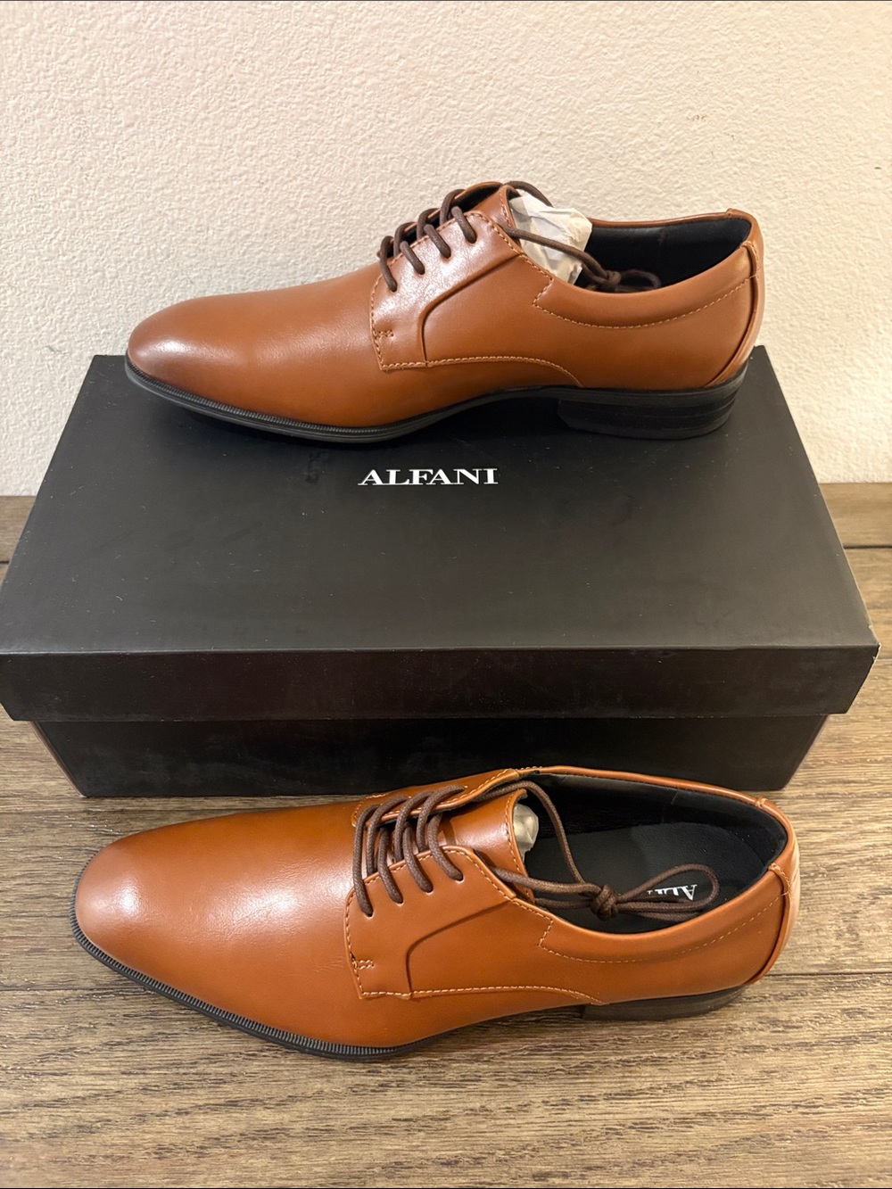 NIB [Alfani] Andrew Plain Toe Derbys Casual Dress Shoes Dark Tan Brown Men's 9 - Picture 6 of 14
